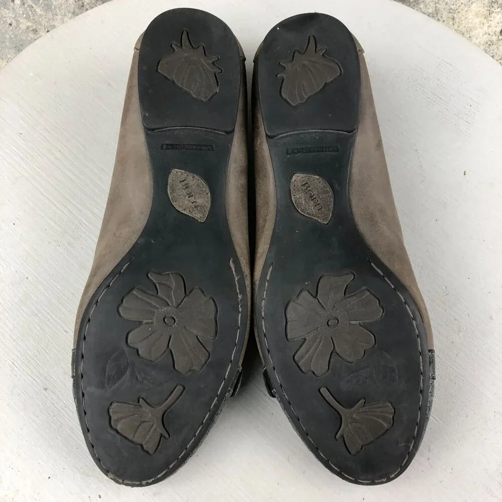 Born Women's Size 8 Masia Brown Leather Cap Toe Buckle Slip On Ballet Flats